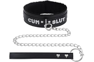 ADEMISHIA Pink Fluffy Choker Necklace For Women, Soft Plush Leather Collar With Rhinestones Letters Punk Gothic Cosplay Jewelry