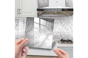 HORIWE Marble Tile Stickers for Kitchen Bathroom Backsplash PVC Waterproof Oil Proof DIY Self Adhesive New Wall Stickers Home Decor 6x6 Inches 20pc (White Marble Pattern 3, 15x15cm(6"x6"))