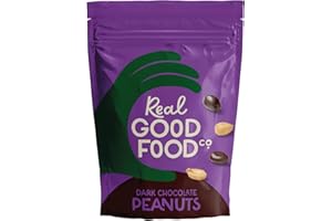 Real Good Food Co Dark Chocolate Peanuts 150g Bag - Chocolate Coated Nuts, Nibbles and Snacks! Dark Chocolate Coated Peanuts - Luxury Snack