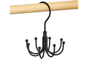 OMHOMETY Belt Hanger for Wardrobe, Swiveling Belt Organizer with 8 Hooks, Holds up to 24 Belts, Metal Space-Saving Belt Rack Tie Storage, Black, 1 Pack