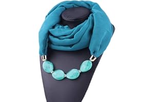 MoreChioce Écharpe Collier Foulard,Foulards Châle avec Pendentif Bijoux Lady Bague Foulard Chaud Écharpe Bague Tassel Strass