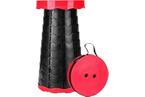 Podazz Tabouret Telescopique, Camping Tabouret Retractable Maxi Charge 397 LB pour La Pêche/BBQ/Intérieur/Activités Plein air avec Sangle de Suspension, Auteur Réglable(Rouge)