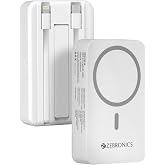 ZEBRONICS EnergiSafe 10R2 || 10000mAh MagSafe Wireless Power Bank | 15W Wireless & 22.5W PD (PPS) Fast Charging | Built-in Stand | Type-C & Lightning