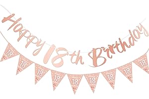 KELTRA 18th Birthday Decorations,Happy 18th Birthday Banners Black And Gold Party Decoration Eighteen Bday Banner Bunting Ceiling Topper Paper Backdrop Party Decs,for Boy Girls Men Women (Rose Gold)