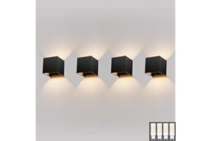 Klighten 4 sztuki lamp ściennych LED, do użytku na zewnątrz/wewnątrz, ciepła biel 3000 K, nowoczesne wzornictwo Up Down, 9 W, lampa ścienna zewnętrzna z wymienną żarówką G9, IP54, kolor czarny