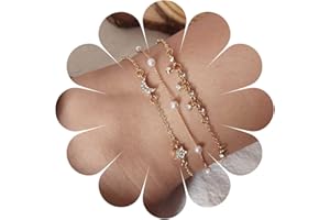 Yheakne Cavigliera A Stella Di Luna A Strati Boho Cavigliera D'oro Con Cristalli Di Cz Perla D'epoca Cavigliera Estiva A Catena Per I Piedi Gioielli Per Donne E Ragazze