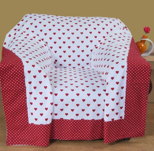 Homescapes - Decorative Throw - 150 x 200 cm 60 x 79 Inch - Red Hearts - 100% Cotton - Washable Patc Homescapes - Decorative Throw - 150 x 200 cm 60 x 79 Inch - Red Hearts - 100% Cotton - Washable Patc