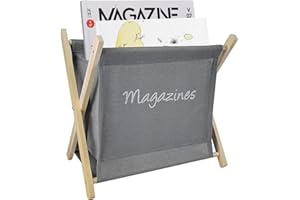 Choonjin Revistero de Madera, Revistero Plegable con Tela, Revistero Suelo Gris, Revistero Archivador 30 × 20 × 30 cm, para Guardar Libros, Impurezas, Periódicos