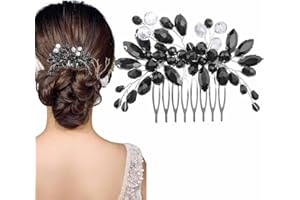 AUSWALAR Bridal Black Crystal Hair Comb,Wedding Rhinestone Hair Side Comb Fashion Hair Clip Handmade Hair Accessories for Bride Wedding Prom Girl Headpieces