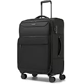 British Traveller Expandable Medium Suitcase 27" Trolley Medium Rigid with 4 Swivel Wheels and Closed TSA, Black