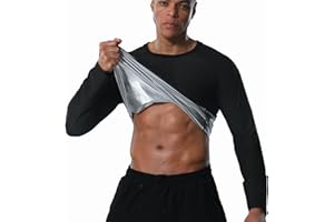 Donason Sauna Shirt for Men Long Sleeve Sweat Suit Workout Body Shaper Weight Loss Slimming Waist Trainer, Mens Heat Trapping Fitness Gym Compression T Shirts