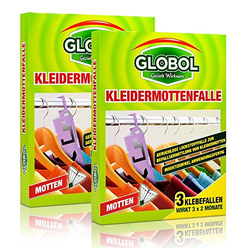 2x Globol Kleidermottenfalle 3 Klebefallen - Insektiziedfrei, Anwendungsfertig