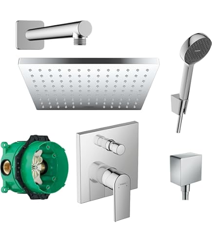 Vanvilla Dusch-Set Mit Hansgrohe Thermostat – Unterputz Armatur & Regenduschkopf 50x23 Cm