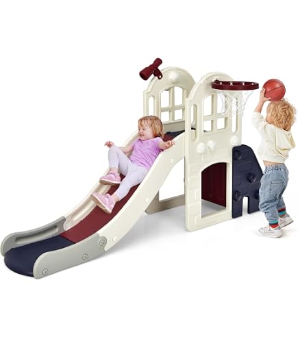 Toboggan 10 En 1 COSTWAY En HDPE – Panier, Télescope, Tableau Magnétique, Tunnel – Dès 3 Ans