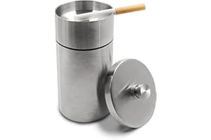 Prounion Stainless Steel Ashtray with Lid, Outdoor Indoor Car Ashtray with Lid Smell Proof, Windproof Outside Inside Auto Ashtrays for Cigarettes, Metal Ash Trays Holder for Smokers Garden Office Car