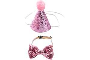 STILLWEN Cappelli Compleanno per Cane, 1 Pcs Set di Compleanno per Cucciolo, Domestici Cappello Festa Cane Gatto con Papillon Paillettes per Feste e Attività Compleanno Cappello di Compleanno (Rosa)