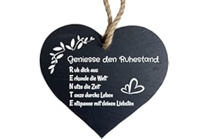 KS Laserdesign Schieferherz mit Gravur - zum Ruhestand - Geschenke zum Renteneintritt | Rentnerin & Rentner | Geschenkidee Rente für Frauen & Männer | Abschiedsgeschenke Kollege & Kollegin