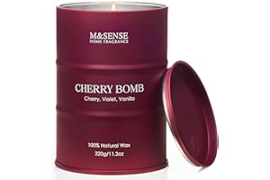 M&SENSE Candele profumate alla ciliegia, candele dolci per la casa, candele naturali in cera di soia, candele da regalare alle donne, 320g, 70 ore di combustione