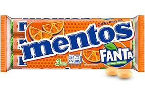 ‎MENTOS Mentos Fanta Dragees, Frucht-Bonbons mit Fanta-Flavour, Kaubonbons mit fruchtigem Orangen-Limonaden Geschmack, (3 Rollen), vegan