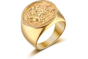 JOLIERNELLE Solid St. George Dragon Slayer Gold Sovereign Signet Ring for Men Size O to Z