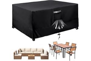 VAILGE Garden Furniture Covers Waterproof, Black Rectangular 200x160x75cm, Heavy Duty Oxford Fabric, Waterproof Windproof Anti-UV Outdoor Furniture Cover, Patio Rattan Table and Chair Set Cover