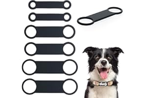 XINJODUZ 6 PCS Personalized Dog and Cat Tag, Rubber Band Replacement Silicone Elastic Holder for Pet Collar Slide on Name ID Silent Noiseless Attachement for Puppy Kitten Small Dogs Cats (Black, 3 Sizes)