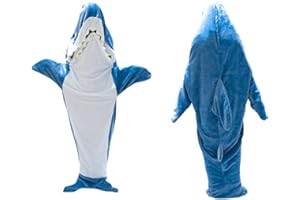 Zbcmc Hai Decke zum Anziehen, Superweich Shark Blanket Onesie Flanell Hoodie Hai Decke Schlafsack Kostüm für Teenager Erwachsene (Blau, XL)