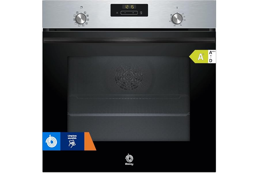 Balay - Horno multifunción, 60 cm, Control Confort, Aqualisis, Raíles 1 nivel, Cristal Negro, 3HB4131X3