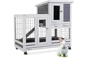 MaxxPet Casetta per conigli - Corridoio per conigli - Conigliera in legno per esterni - 95x63x93cm - Grigio