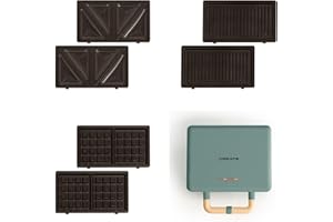 CREATE/STONE STUDIO/Appareil à croque-monsieur Vert sauge / 3 plaques interchangeables : Grill, Gaufre et Sandwich, antiadhésif, ouverture à 100º, 2 tranches, arrêt automatique, rétro, 800W