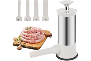 GENCAM Wurstfüller Edelstahl, Manuelle Wurstmaschine mit 4 Wurstfülltrichter, Wurst Füllmaschine für Familienessen, Restaurants, Bars, Camping