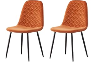 AINPECCA Set of 2 Velvet Dining Chairs Fabric Upholstered seat with Metal Legs Dressing Lounge Home (2, Orange)