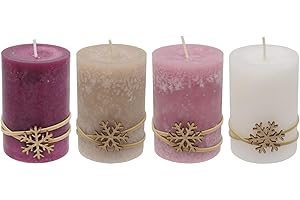 ZauberDeko 4 Adventskerzen Kerzen Stumpenkerzen Beere Beige Creme Schneeflocke Advent Weihnachten Deko Tischdeko