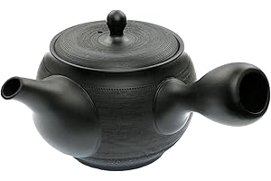 TEACLUB Kyusu Tetera japonesa con asa lateral para té verde, cerámica Kyusu Tetera japonesa con asa lateral negra 350 ml de tokoname, colador de té de cerámica integrado, tetera asiática con una sola mano