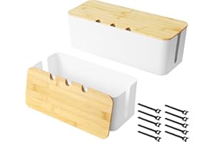 VOTOKO Lot de 2 boîtes de Gestion des câbles, avec Couvercle en Bois, boîte de Gestion des câbles, boîte d'organisation des câbles, pour Cacher et Organiser Les câbles, Grande et Moyenne (Blanc)