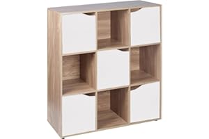 URBNLIVING 9 Cube Oak effect Modular Wooden Bookcase Shelving Display Shelf Storage Unit with 5 White Doors