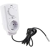 ChiliTec Analoges Steckdosen-Thermostat 230V mit externem Fühler I Drehregler I max. 3500W I Für Heiz und Kühlgeräte in Terra