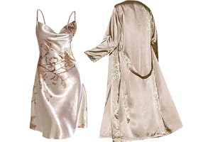 Generisk dam hemmadräkt 2-delad elegant fritid nattkläder set satin | Tvådelad sovkläder med mjuk morgonrock och sexig nattlinne bekvämt vardagskläder ledig hemmakläder mode pyjamasset