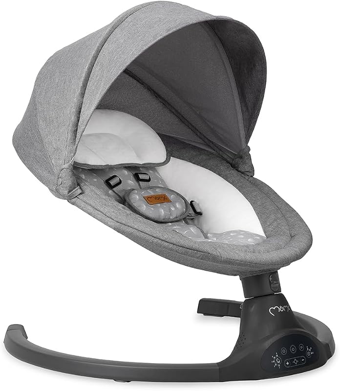 MoMi KENANI Babywippe fĂĽr Kinder bis 9 kg, klappbar, mit Fernbedienung & Bluetooth zum Verbinden mit Smartphone, Batterie- oder Stromanschluss, mit 5-Punkt-Sicherheitsgurt, Sonnenschutz, Insektennetz