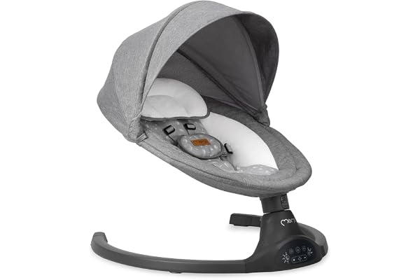 MoMi KENANI Transat balancelle jusqu’à 9 kg, pliable, télécommande et Bluetooth pour smartphone, alimentation piles et secteur, harnais de sécurité 5 points, pare-soleil, moustiquaire