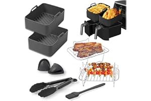 JACKSGIFTS Silicone Air Fryer Liner for Ninja Dual AF400UK AF451UK, 8 pcs Air Fryer Accessories, Ninja Air Fryer Accessories, Upgraded Air Fryer Liner Reusable UK Brand (Black)