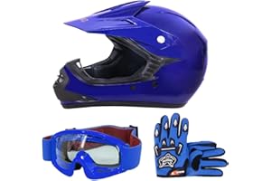 Zorax ZOR-X15 Blue XL (55-56cm) Youth Kids Children Motocross Motorbike Helmet & Gloves XL(8cm) & Goggles - Junior Dirt Bike Off Road Motorcycle Crash Helmet ECE 2206