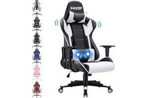 Homall Massage Gaming Chair for Adults, Ergonomic Office Desk Arm Chair for Home, Swivel Racing Computer Chairs, High Back Reclining Chair with Cushion and Back Support (White)