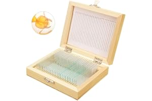 Bysameyee Preparó Portaobjetos de Microscopio con Muestras para Niños, 25 Piezas de Portaobjetos de Muestra de Microscopio con Estuche de Madera para Educación Biológica Básica
