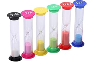 Binnan 6 Pezzi Clessidra Colorata, Clessidra Timer, Clessidra Set Clessidra Sabbia Colorata, 30s/1 Min/2 Minuti/3 Minuti /5 Minuti/10 Minuti，Adatto per Lavaggio, Giochi, Sport, Cucina, ECC.