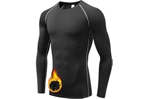 Sillictor Mens Thermal Top for Ski Hiking Cycling Fleece Lined Winter Base Layer Mens Long Sleeve Quick Dry Compression Underlayer for Football Running,Moisture Wicking Breathable Muscle Support