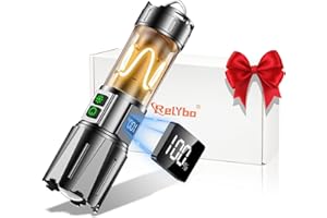 Relybo Torcia Led Potente Professionale, Torcia Ricaricabile 500000 Lumen, Torcia Tattica Militare, 2 interruttori, Display LCD, per Situazioni Di Emergenza Campeggio Escursionismo Regali