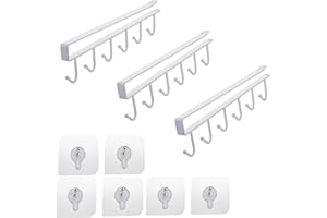 CANGCANG Estante de tazas angang, Gabinete de acabado de armarios de cocina 3pcs insertado en el gancho del estante de tazas sin agujeros 6 ganchos, estante de tazas colgantes, para colgar (Blanco)