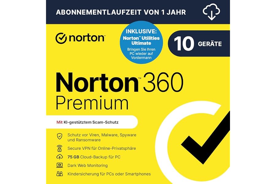 Norton 360 Premium + Utilities Ultimate 2025 | 10 Geräte | 1 Jahr |Aktivierungscode per Email