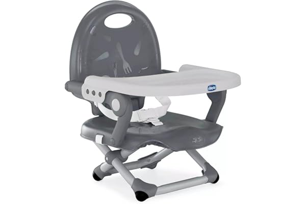 Chicco Pocket Snack Rehausseur Chaise Bébé pour Enfants de 6 Mois à 3 Ans (15 kg), Chaise Haute Portable, Réglable, avec Fermeture Compacte et Plateau Amovible - Dark Grey